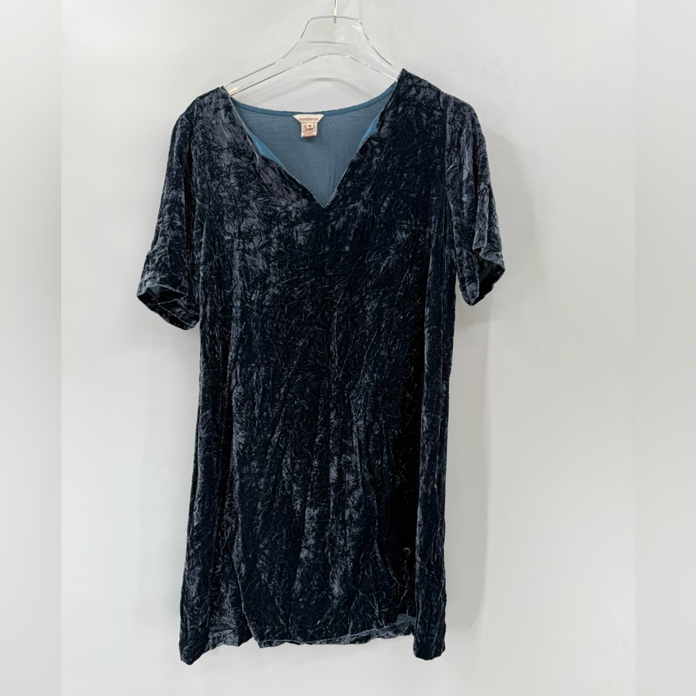 Sundance Olivia Velvet Midnight Blue‎ Shift Loose Velour Dress Size medium